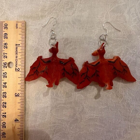 Earrings Pierced Dinosaur Silver Dangly Exaggerated Handmade Costume Jewelry - Picture 6 of 10